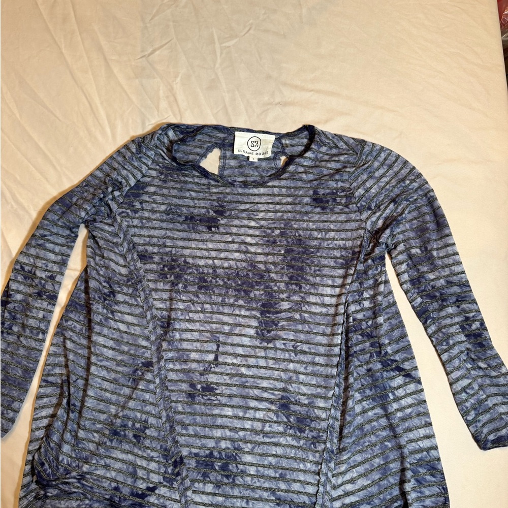 Navy Striped Long Sleeve Women's Top